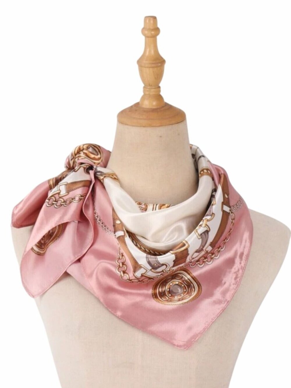 ✨Elegant Bandana Square Silky Scarf PINK Geometric Versatile Soft Luxury hijab✨ - Picture 3 of 6